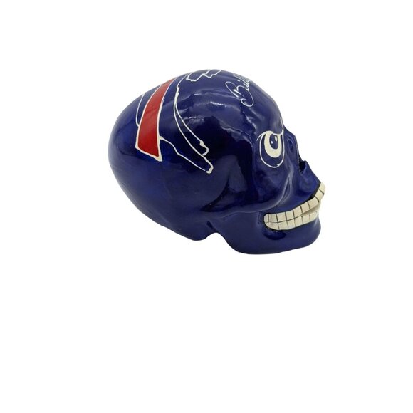 Bills Blue Ceramic Skull Sculpture Collectible Art NFL-Inspired Handpainted W/ T - Picture 3 of 12